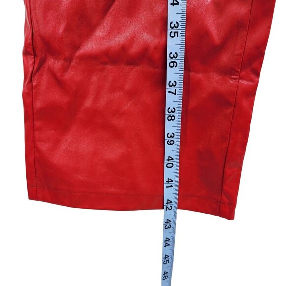 Red Lace-Up Womens Faux Leather Pants With Grommet Details & Flared Legs Size L - Picture 8 of 10